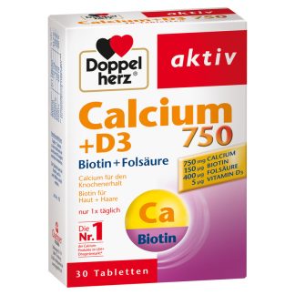 DOPPELHERZ Calcium 750+D3+Biotin 30 Tabletten
