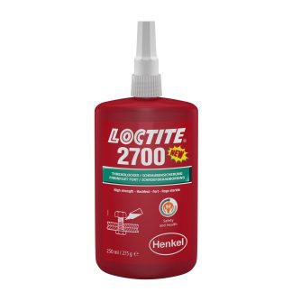 Adesivo frenafiletti Loctite 2700, resistenza Elevata, presa 24 ore, col. Verde, Bottiglia da 250 ml