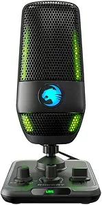 ROCCAT Torch USB Microphone, Studio-Grade Audio, PC Computer Gaming Wired Mic, RGB AIMO Lighting with Indicator, For Streaming, Recording, Podcasting, Quick Mute, Boom Arm Compatible, Black