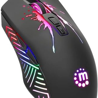 MANHATTAN Wired RGB Gaming Mouse – Long 5 ft Braided USB Cable, 7200 DPI, Ergonomic Gamer Optical Mouse with Light Up LED -for Windows PC and Laptop Computer- Black – 3 Yr Mfg Warranty –190121