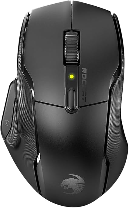 ROCCAT Kone Air - Wireless Ergonomic Gaming Mouse with 800 Hour Battery Life, 19K DPI Optical Sensor, Double-Injected Rubber Side Grips, Programmable Button Design, and Titan Optical Switches - Black