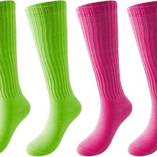 TYFGRT 2 Pares De Calcetines Informales Para Mujer, Calcetines De Punto, Calcetines Elásticos Para Mujer, Calcetines Elegantes De Neón, Calcetines De Mujer De Los Años 80 (45 X 22 X 9 Cm)