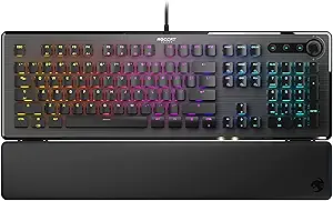 ROCCAT Vulcan II Gaming Keyboard, Black/Black, US English Layout, Full Size, Wired, Mechanical, Linear Red, Quiet, Customizable, RGB Illumination Key, Palm Rest
