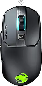 ROCCAT Kain 200 Wireless PC Gaming Mouse, AIMO RGB Backlit Lighting, Owl-Eye Optical Sensor, Ergonomic Mouse Feel, 5 Side Buttons, Adjustable Up to 16,000 DPI, Up to 50 Hour Battery Life, Black