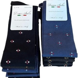 DREAM SOCKS Chaussettes LONGUES pour Homme en Fil d'Ecosse Stretch, Très Légères, Colorées-Designées-Couleur Unie, Fabriquées en Italie (39-42, 6 X Set. CLASSIC)