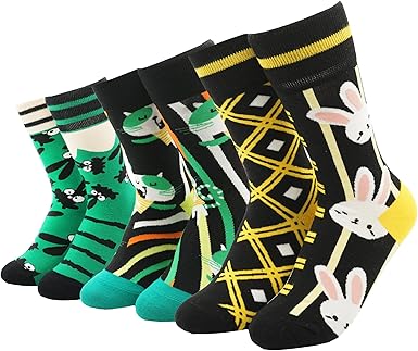 3 Pares Calcetines Mujer Divertidos, Calcetines Dibujos Mujer, Calcetines Fantasía Mujer, Calcetines Mujer Bicolor, Calcetines Mujer Algodón Casual