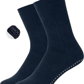 Snocks 2x Calcetines Antideslizantes ABS (35-38) Azul Niños Mujer Calcetines Pilates Yoga Calcetines Gruesos Altos Termico Polar Invierno Lana Algodón