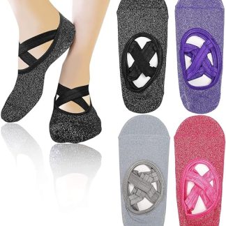 MaoXinTek Calcetines de Yoga 4 Pares Calcetines Antideslizantes para Yoga Pilates Ballet Barre Mujer 4 Colores