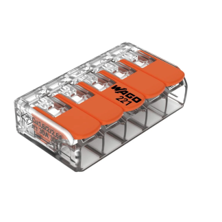 Connettore a leva WAGO, 5 vie, per cavi 20 → 10 AWG