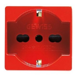 Presa elettrica, Gewiss GW20296DY, 16A, 3 moduli, presa Tipo L - italiano, Rosso In interni, Montaggio a filo,