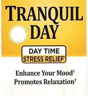 Windmill Health Products Natural Vitamins Tranquil Day, Day Time Stress Relief, Enhance Your Mood, Promotes Stress Relief, 60 Tablets, White and Yellow