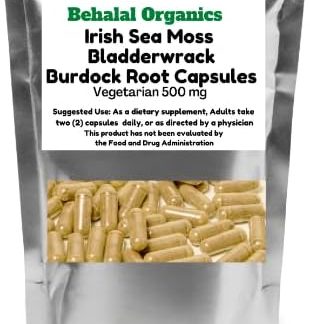 Irish Sea Moss | Bladderwrack | Burdock Root Capsules | 100 Quick Release Capsules 500 MG | Pure & Natural 102 Mineral Superfood