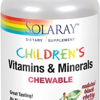 SOLARAY Childrens Vitamins & Minerals Complete Multivitamin for Kids Great Black Cherry Flavor (076280047974) (60 Chews, 30 Serv)