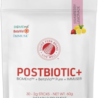 Silver Fern Brand Postbiotic+ Strawberry Lemonade Powder – Postbiotic Supplement with BIOMend™, BetaVia™, and Immuse® – Supports The Digestive System & Overall Wellness – 30 Stick Packs