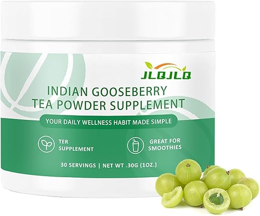 Amla Powder & Green Tea Supplement, with Oolong Tea and Indian Gooseberries, Rich in Vitamin C, Antioxidants, Vegan, Supportslmmune, Digestive & Skin Health, 30 Servings (1pc)
