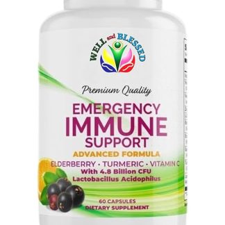 Emergency Immune Support - 60 Capsules - Elderberry, Turmeric, Vitamin C - Advanced Formula Capsules with Artificial Additives - Vegan Friendly