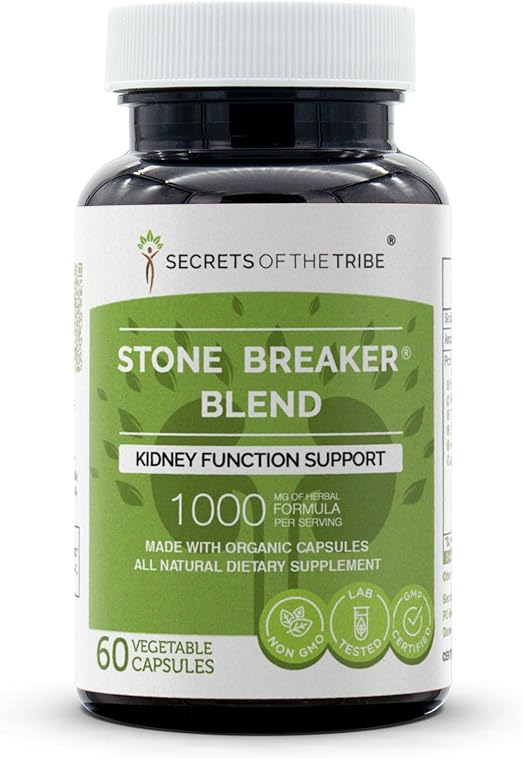 Secrets of the Tribe Stone Breaker Blend, 60 Capsules, 1000 mg, Stonebreaker, Burdock, Yucca, Goldenrod, Horsetail,Tribulus. Kidney Function Support 60 Capsules