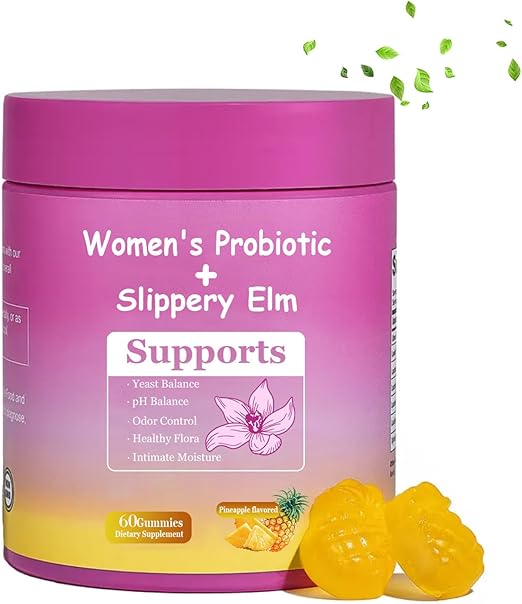 Her Juicy Feminine Probiotics Gummies for Women | Pineapple Flavor | Supports pH Balance, Gut Health & Immune System | with Slippery Elm, Prebiotics & Lactobacillus Blend | 60 Gummies (1pcs)