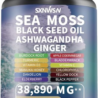 Sea Moss Complex with Black Seed Oil Ashwagandha Turmeric Bladderwrack Burdock & Vitamin C Vitamin D3 - Multimineral Supplement for Immunity & Energy Support | 150 Capsules