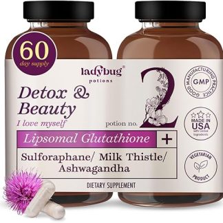 Liposomal Glutathione Supplement - 60 Capsules Glutathione Liposomal Supplement, with Organic Ashwagandha, Sulforaphane from Broccoli Seed, Myrosinase, Milk Thistle for Immune Support and Liver Health