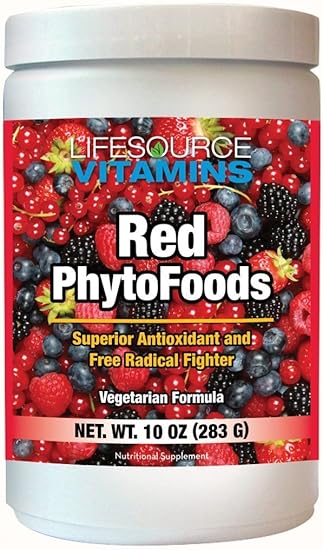 LifeSource Vitamins Red Phyto Foods 10 oz Powder - 33 Servings - 9 Servings of Fruit Per Serving -