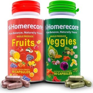Whole Food Fruits & Veggies Supplement Plant-Based, Vegan, Gluten-Free, Soy-Free No Fillers Natural Superfoods Boost Energy & Immune System for Men & Women 90 Fruit & 90 Veggie Capsules