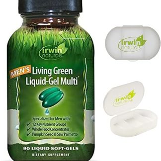 Irwin Naturals Men's Living Green Liquid-Gel Multi - 70 Essential Nutrients, Full-Spectrum Vitamins, Wholefood Blend - Targeted Adrenal & Brain Support - 90 Liquid Softgels with Pill Case