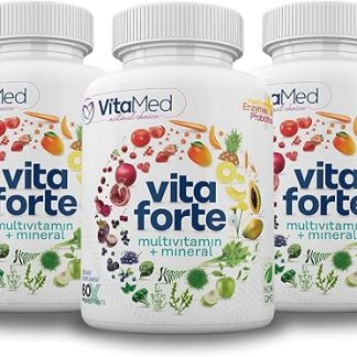 Vita Forte Vegan Multivitamin with Probiotics, Digestive Enzymes & 42 Fruits & Vegetables – Halal Certified, Non-GMO, Gluten-Free, Daily Energy & Immune Support – 180 Vegan Tablets