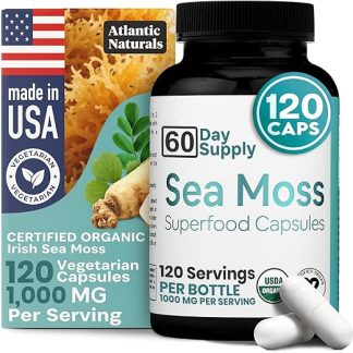 Atlantic Naturals Sea Moss Capsules with Moringa, Ashwagandha, Black Seed Oil, Ginger & Ginseng – Atlantic Sea Moss Supplements for Men and Women – for Daily Energy & Wellness Blend – 120 Count