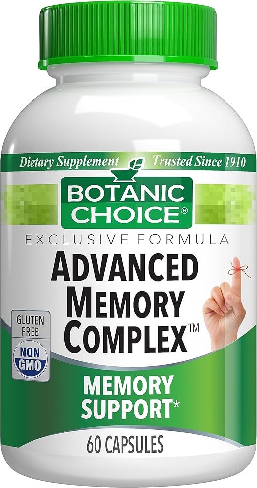 Botanic Choice Advanced Memory Complex - Mood Support Brain Supplements for Memory and Focus - Proprietary Herbal Blend with Ginkgo Biloba - Gluten and Allergen Free - 60 Count Pills