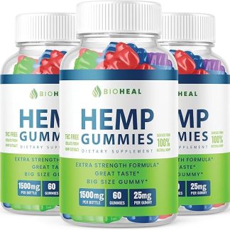 (3 Pack) BioHeal Gummies - Official Formula - Bioheal Gummies with Hemp Extract Extra Strength Performance Hemp Blend, Great Taste, Bio Heal Big Size Gummy, 1500mg Per Bottle New 2023 (180 Gummies)