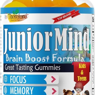 Therefore Brain Focus Gummies for Kids & Teens, Attentive Child Supplement, Brain Focus Vitamins, Vegan Omega 3 EPA/DHA, Support Memory, Clarity, Concentration, Low Sugar 60 Gummies