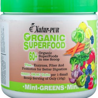 NATUR-PUR Organic Superfood Fruit and Veggies Supplement - Organic Greens Greens Superfood Powder - NON-GMO Vitamins and Minerals Super Greens Mix (10.6 OZ, Mint)