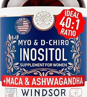 Myo and D-Chiro Inositol Supplement 40:1 Ratio - 2,000 mg Myo-Inositol plus Maca Root & Calming Ashwagandha - Healthy Ovarian Support Vitamins and Fertility Supplements for Women - 120 Vegan Capsules