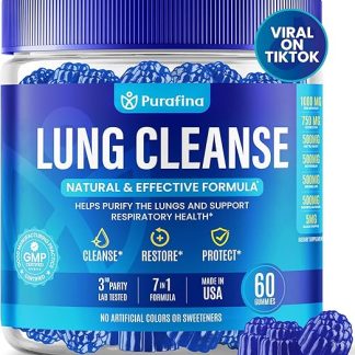 Purafina Lung Cleanse Gummies - 7-in-1 Respiratory Lung Health - Organic Mullein Leaf Extract 1000mg, Quercetin, Nettle Root, Boswellia Resin, Bromelain Lung Detox Supplement - Non GMO (60 Gummies)